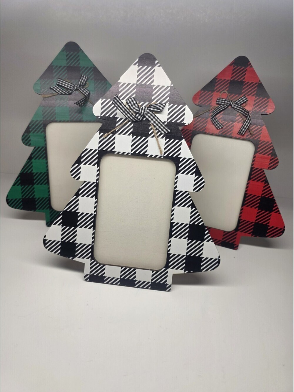 3 Pcs Plaid Christmas Tree Picture Frame 4 x 6 Photo Frame Decorative Wooden